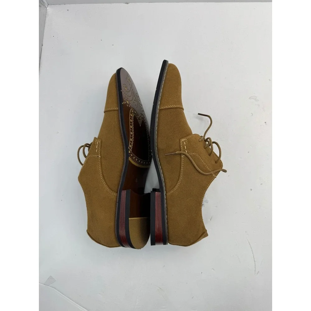 Mofri Suede Oxford Dress‎ Shoes Mens Size 8 Tan Cap Toe Lace Up Business Casual